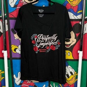 Beautiful Disaster Perfectly Imperfect Black Graphic V-Neck Tee